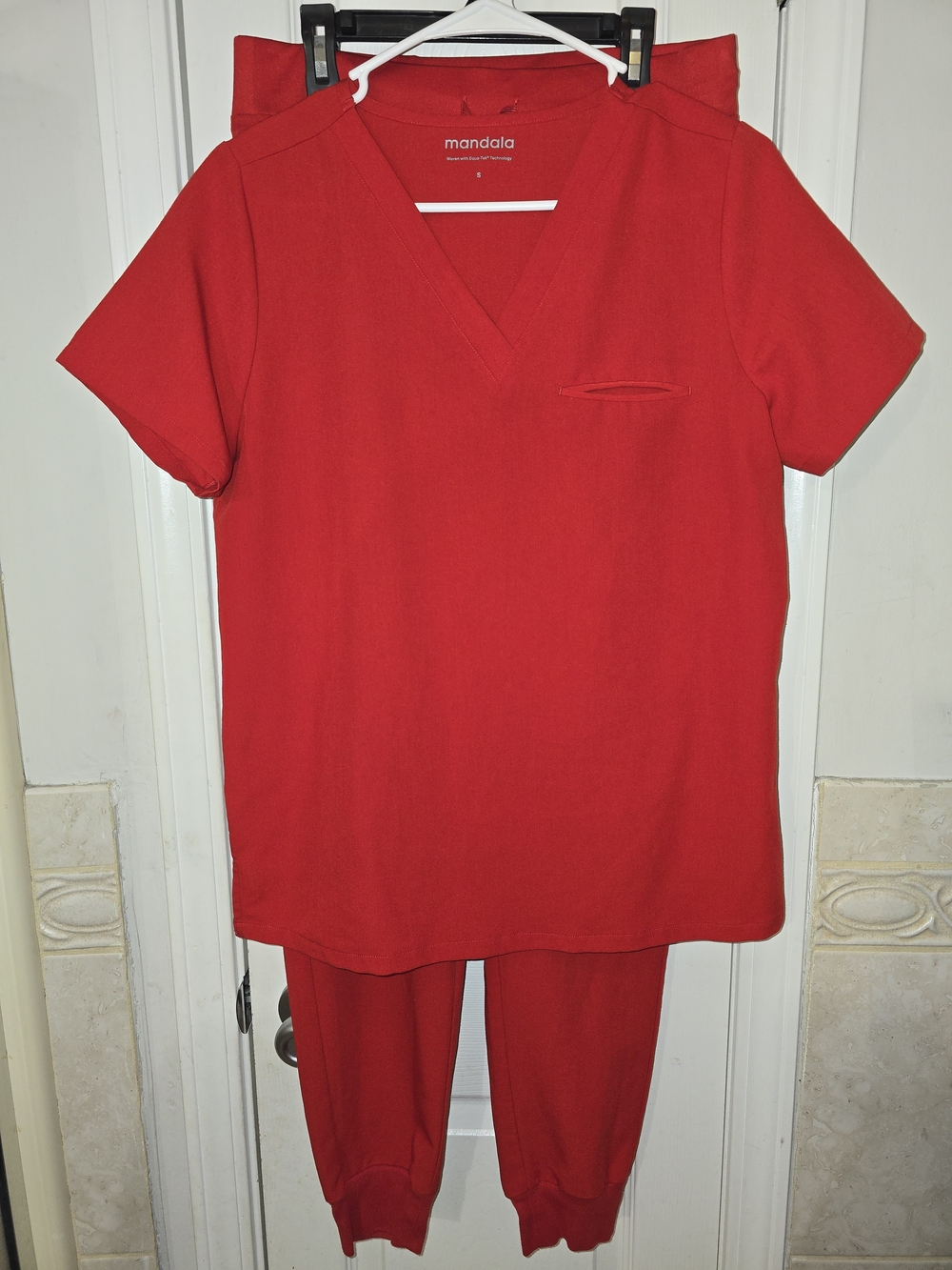 Mandala Women’s Red V‑Neck Scrub Set